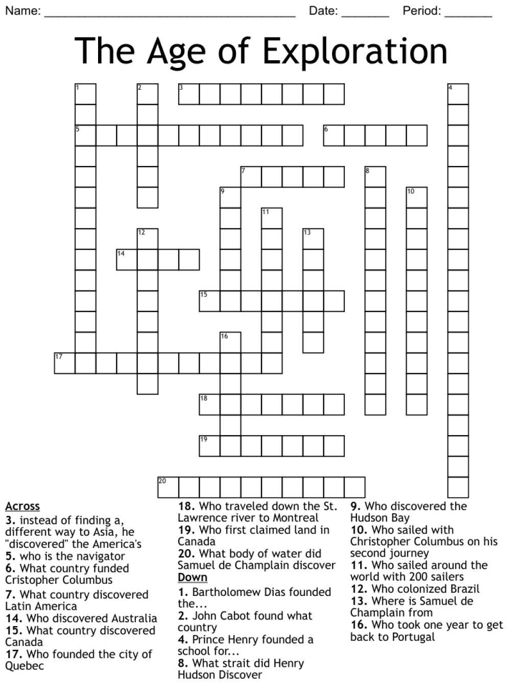 journey of exploration crossword - The Age of Exploration Crossword - WordMint