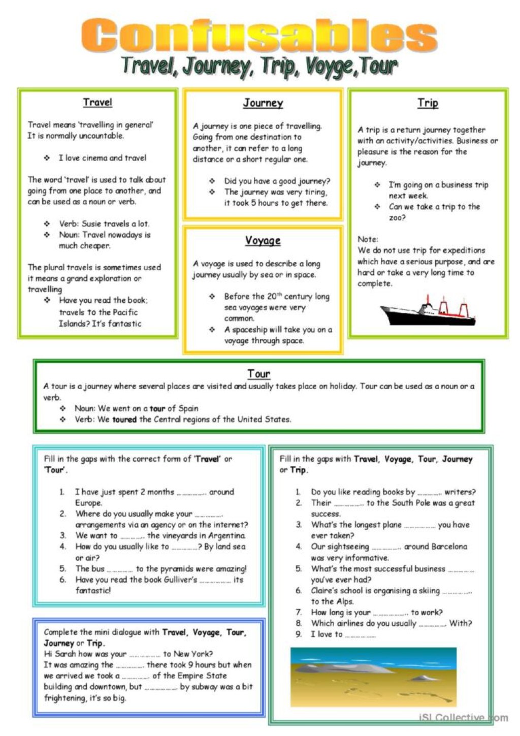 travel trip journey voyage confus english esl worksheets pdf 0